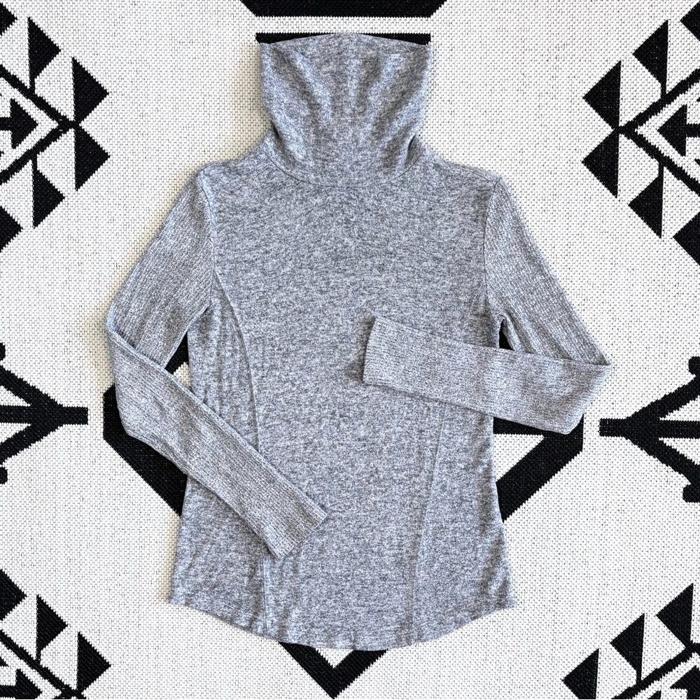 Saturday Sunday Brushed Fleece Turtleneck Sweater Heather Gray Small
